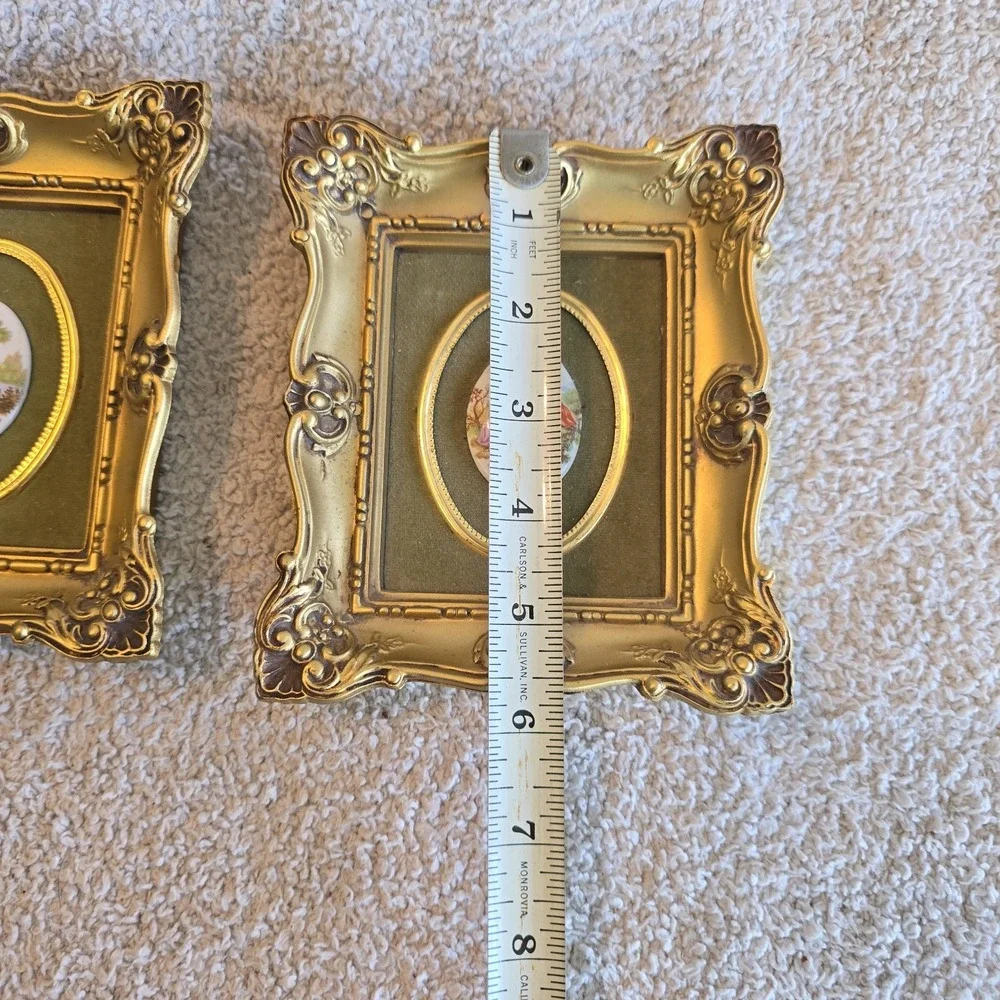 B & S Creations Cameo Courting Couple Ornate Gold-colored Framed Pictures Set 2